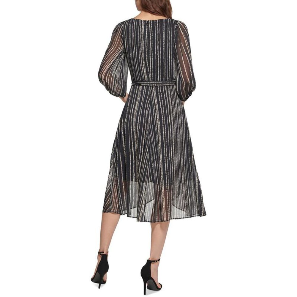 DKNY Womens Black-Ivory Chiffon Printed Work Fit & Flare Dress Imperfections - Picture 2 of 3